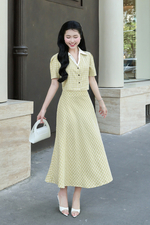 Chân váy xòe công sở caro nhí xanh