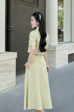 Chân váy xòe công sở caro nhí xanh