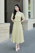 Chân váy xòe công sở caro nhí xanh