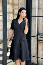 Đầm công sở chữ A cổ vest viền chỉ