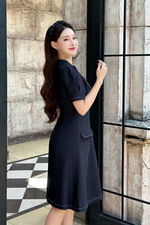 Đầm công sở chữ A cổ vest viền chỉ