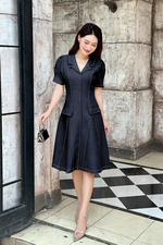 Đầm công sở chữ A cổ vest viền chỉ