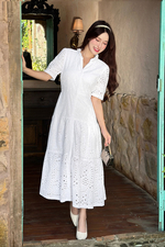 Đầm xòe trắng dáng dài chất xô thêu