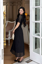Đầm ren đen dự tiệc dáng xòe dài