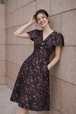 Đầm tafta hoa dự tiệc dáng xòe