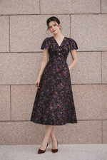 Đầm tafta hoa dự tiệc dáng xòe