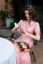 Đầm hoa dáng chữ A xòe cổ V đính nơ