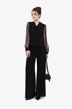 Áo kiểu peplum đen tay dài phối lưới