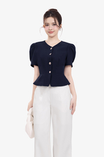 Áo kiểu công sở tay phồng phối nút