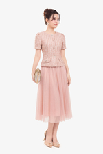 Áo tweed kiểu peplum phối nút