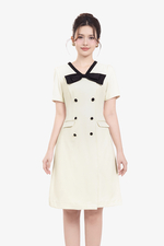 Đầm suông A công sở phối nơ đen