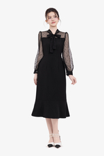 Đầm đen đuôi cá dáng dài phối lưới