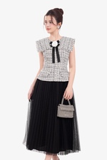 Đầm dự tiệc tweed phối lưới đính hoa