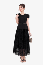 Đầm peplum đen đi tiệc phối lưới
