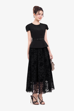 Đầm peplum đen đi tiệc phối lưới