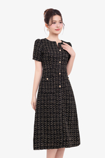 Đầm tweed dáng chữ A phối nút