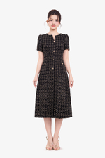 Đầm tweed dáng chữ A phối nút