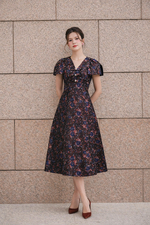 Đầm tafta hoa dự tiệc dáng xòe