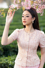 Áo tweed kiểu peplum phối nút