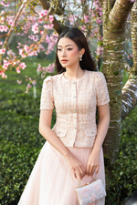 Áo tweed kiểu peplum phối nút