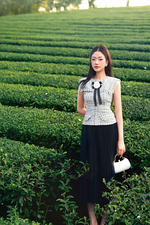 Đầm dự tiệc tweed phối lưới đính hoa