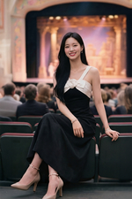 Đầm đen dự tiệc 2 dây đính nơ hoa trắng