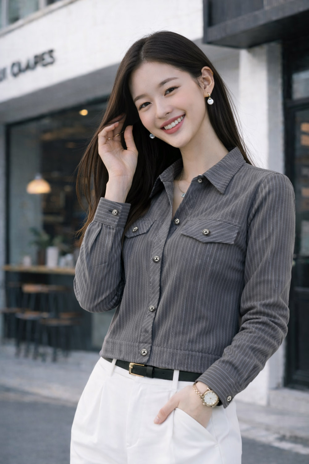 Áo khoác nữ kẻ sọc dáng ngắn