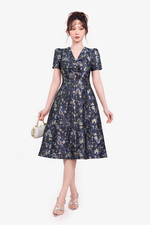 Đầm dự tiệc tafta hoa dáng xòe