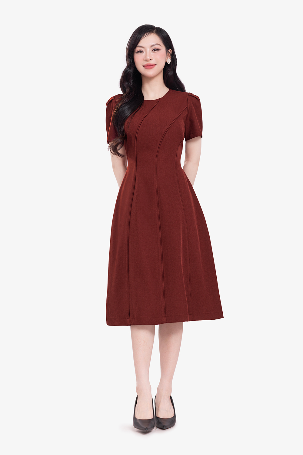 Đầm đỏ công sở dáng xòe