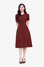 Đầm đỏ công sở dáng xòe