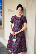 Đầm dự tiệc tafta hoa dáng chữ A