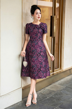 Đầm dự tiệc tafta hoa dáng chữ A