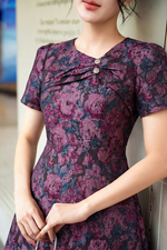 Đầm dự tiệc tafta hoa dáng chữ A