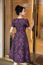 Đầm dự tiệc tafta hoa dáng chữ A