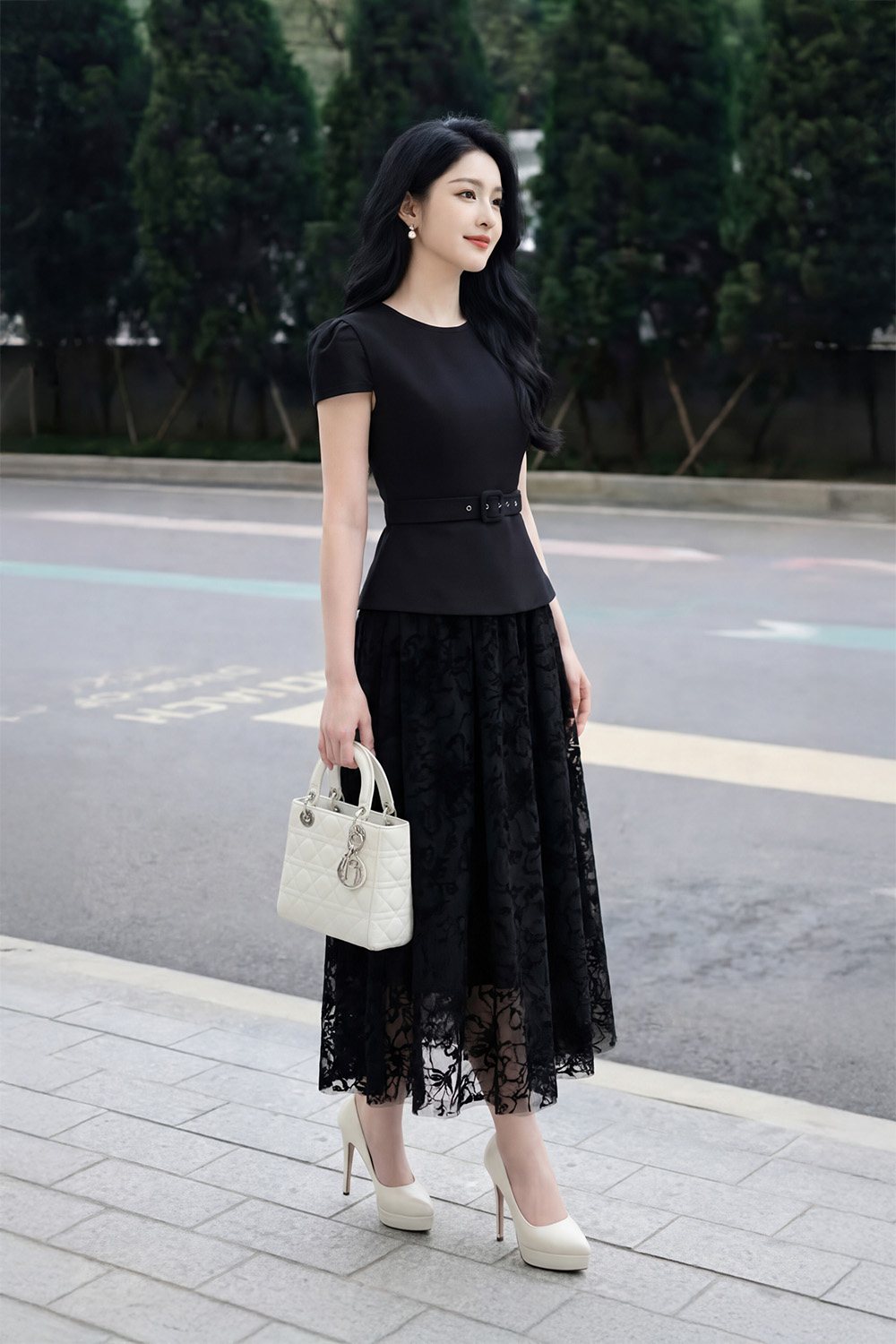 Đầm peplum đen đi tiệc phối lưới