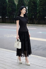 Đầm peplum đen đi tiệc phối lưới