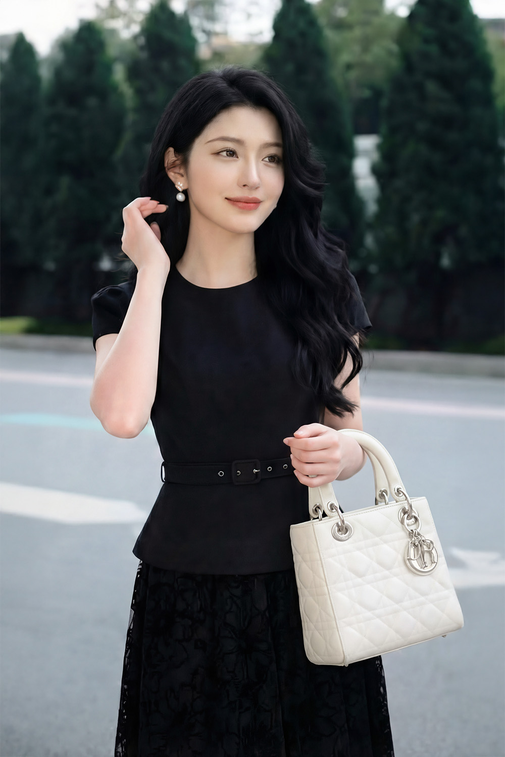 Đầm peplum đen đi tiệc phối lưới