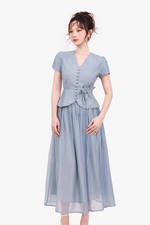 Áo kiểu nữ peplum màu xanh đính hoa