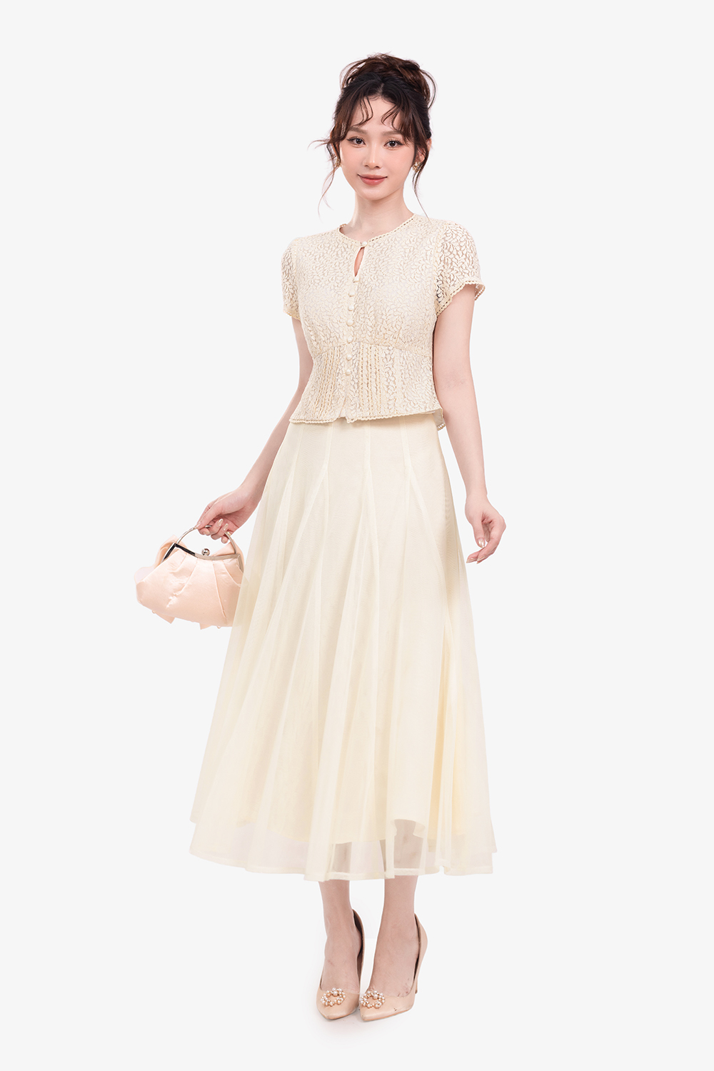 Chân váy lưới xòe dáng dài