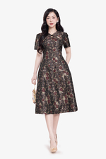 Đầm hoa tafta dự tiệc dáng xòe