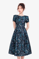 Đầm dự tiệc tafta hoa dáng xòe