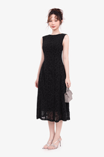 Đầm đen dự tiệc dáng xòe sát nách