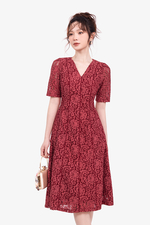 Đầm ren đỏ cao cấp dáng chữ A