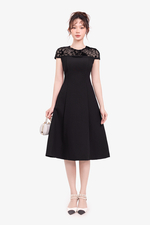 Đầm đen dự tiệc dáng xòe phối lưới