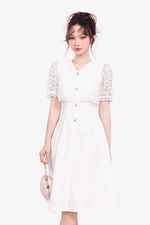 Đầm trắng tafta phối ren