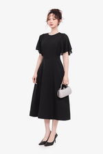 Đầm đen dáng xòe tay phối chiffon