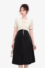 Đầm dự tiệc tafta dáng xòe phối ren