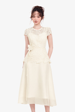 Đầm dự tiệc trắng kem dáng xòe phối ren