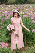 Chân váy xòe dài màu hồng