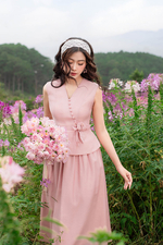 Chân váy xòe dài màu hồng